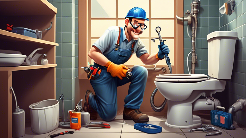 Create a detailed and realistic illustration of a professional plumber repairing a residential drain. The scene should include tools like a wrench, plumber's snake, and pipe cutter. The plumber is wearing typical work attire, including gloves and safety goggles. The environment is clean and well-organized to emphasize professionalism. The background should subtly show various components of a house's plumbing system, such as pipes and a water heater, to give context. The mood of the image is focused and diligent, reflecting the expertise and care involved in effective drain repairs.