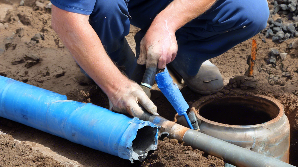 Here's a DALL-E prompt for an image related to this article:nnA close-up, cross-section view of a residential pipe being relined, showing the old damaged pipe with a new, smooth blue lining being inserted. Include a worker's hands guiding the relining material, with plumbing tools and a 'local service' van visible in the background.